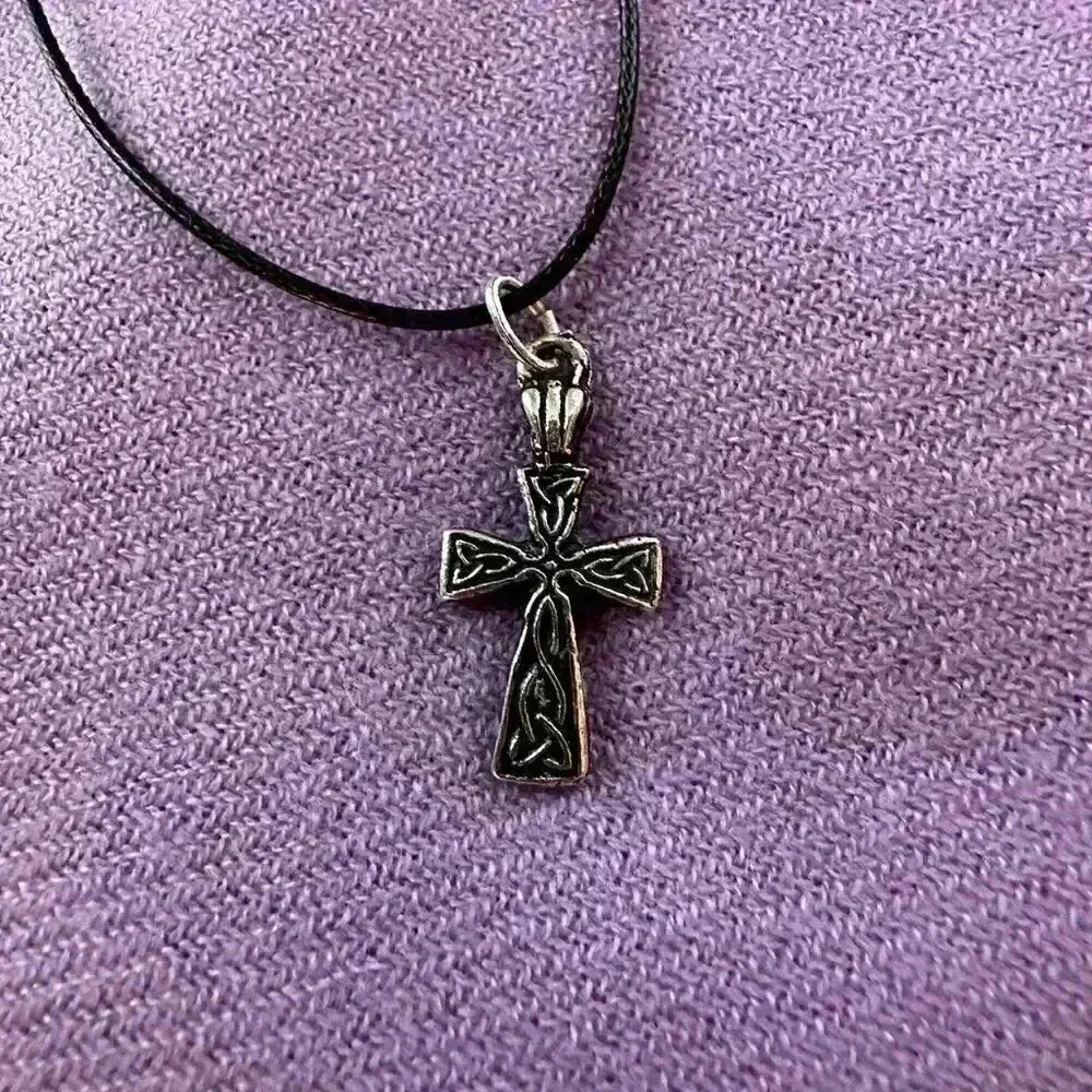 Sterling Silver Small Celtic Cross on Thin Black Rope